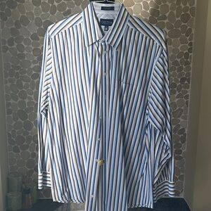 Charter Club Men's Blue and White Striped Button Down Shirt
